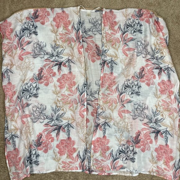 Cato Kimono Women OS Pink Tropical Resort Boho Floral Duster Open Sheer Feminine - Picture 1 of 9